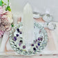 Stunning 15cm Diamanté Mirror Tray with 15cm Tall Selenite Tower & Amethyst Crystal Chips