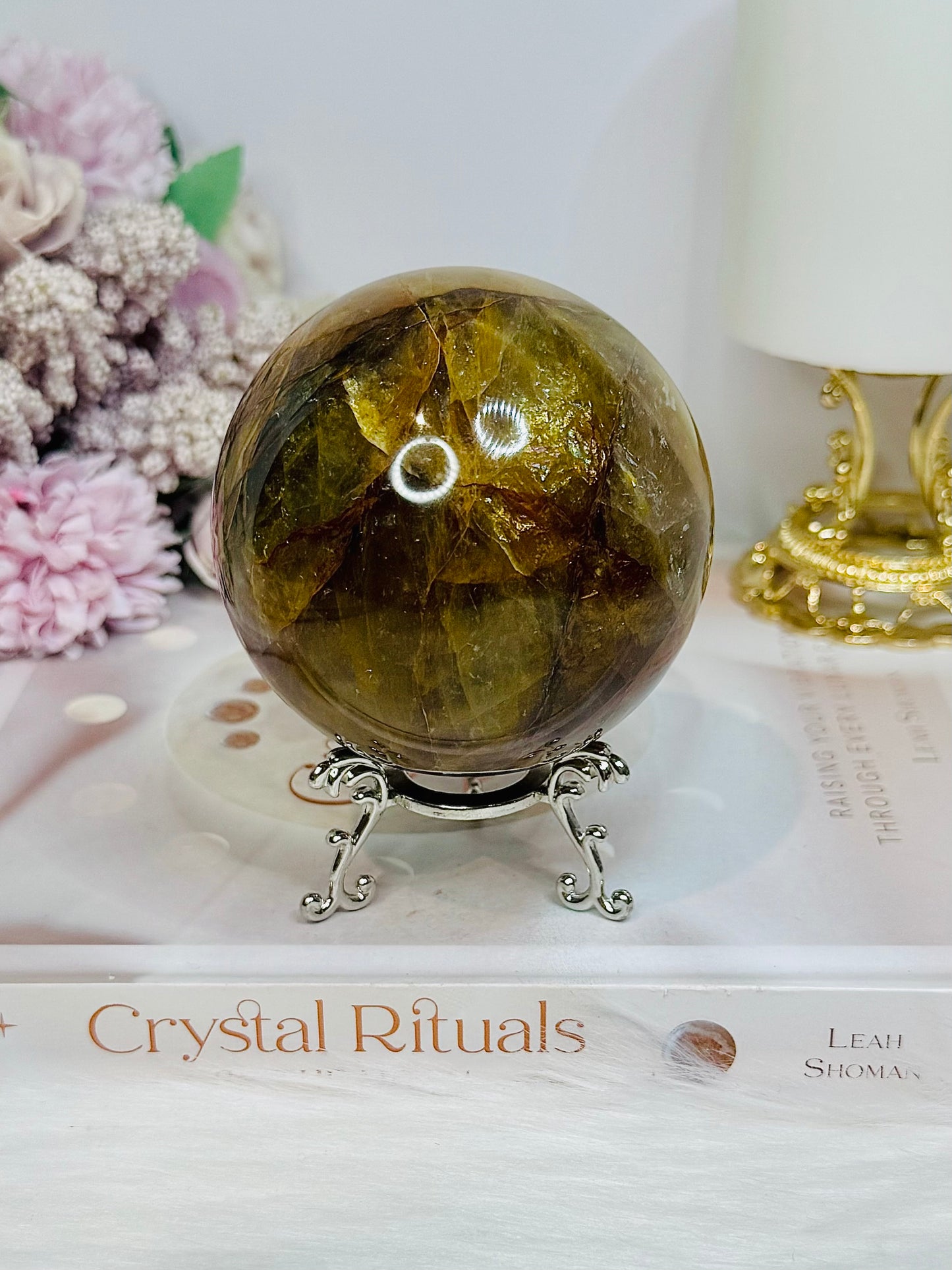 Large Hematoid Quartz Sphere On Stand 629g