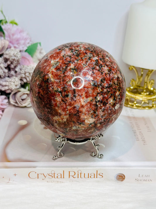 Large Red Sesame Jasper Sphere On Stand 1.2KG