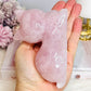 Large Rose Quartz Carved Cat 11cm 488g (Small Chip On Tail)