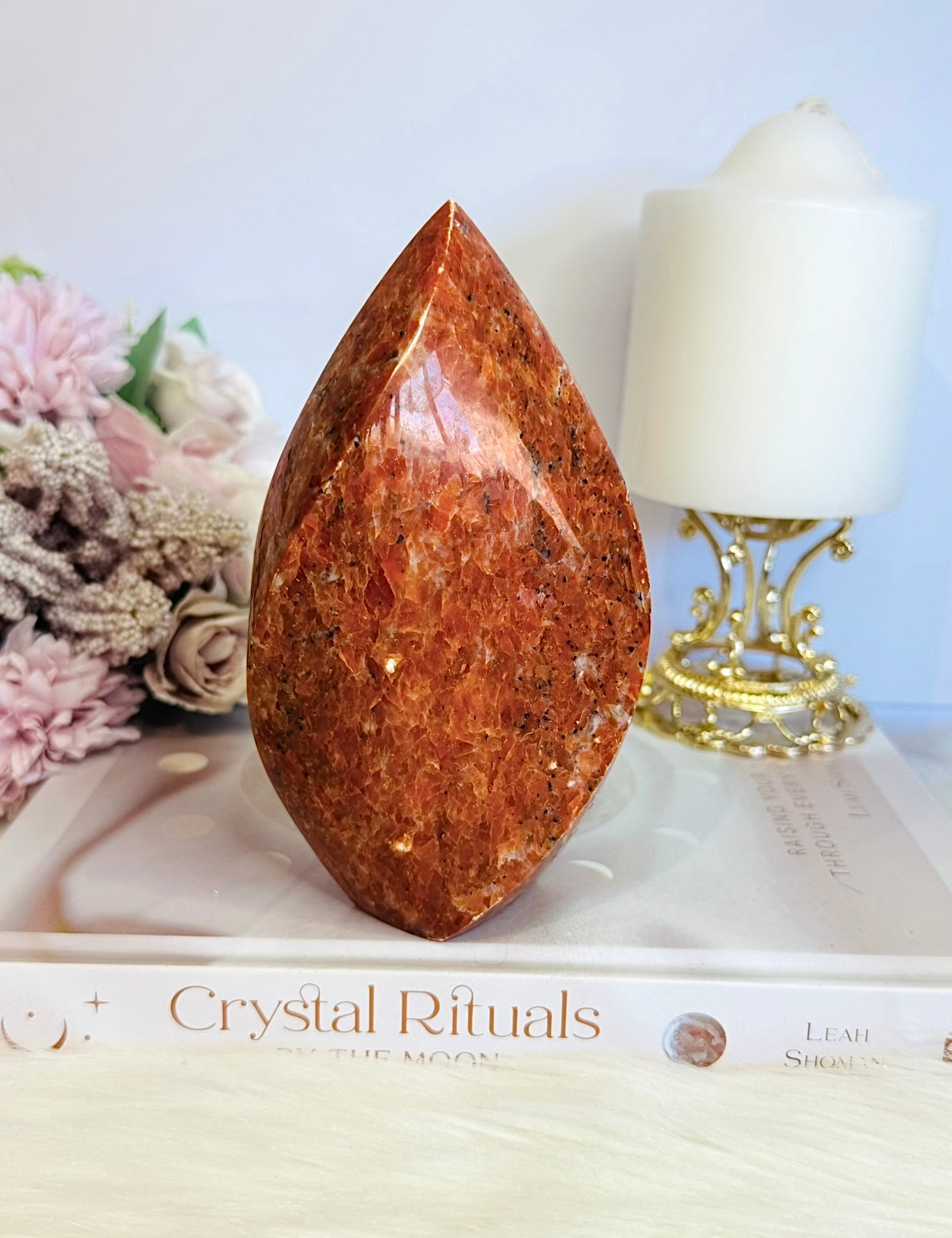 Incredible Large Chunky 14cm Sunstone Carved Flame | Freeform