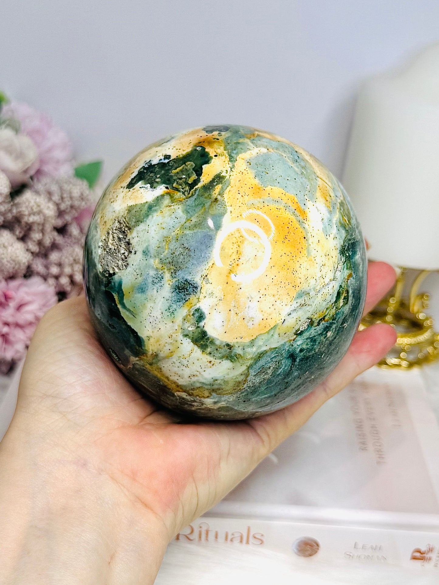 Large Ocean Jasper Sphere On Stand 1.19KG