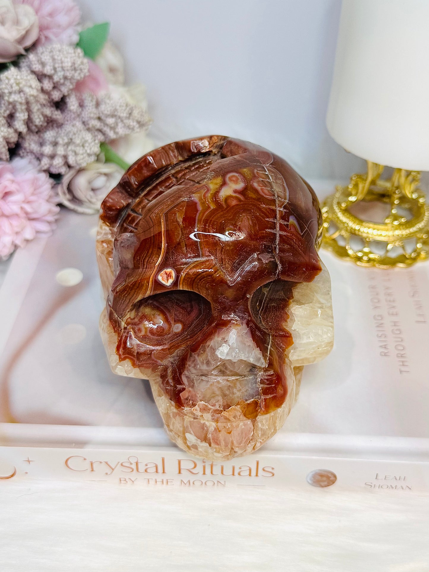 Large Carnelian Carved Skull 1.2KG 12.5cm ~ Discounted as it does not stand straight and needs the stand under the side to keep it up