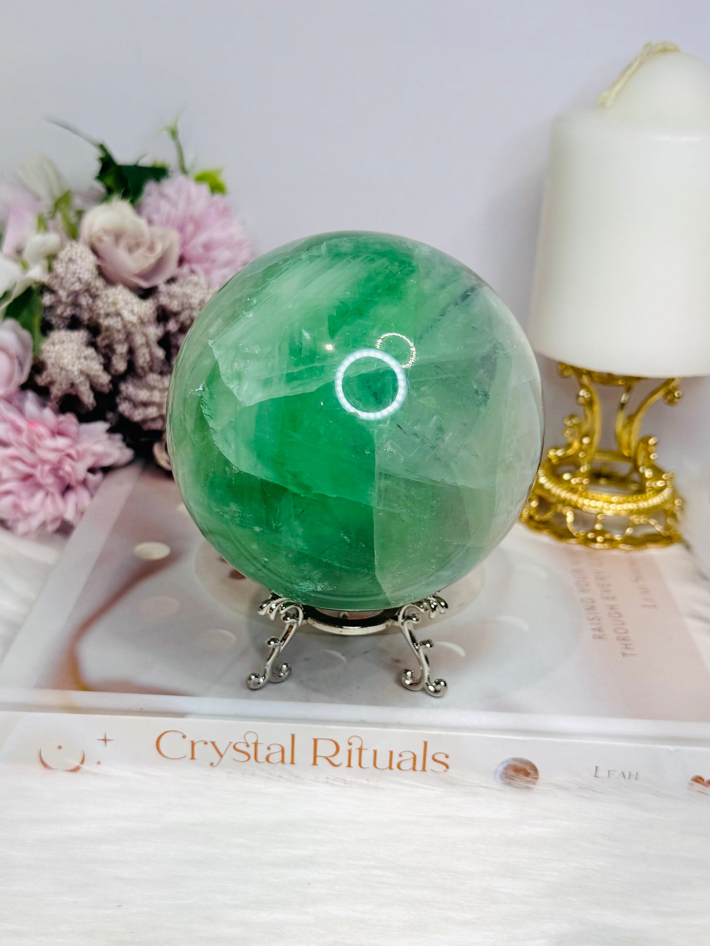 Large Green Fluorite Sphere on Stand 1.45KG