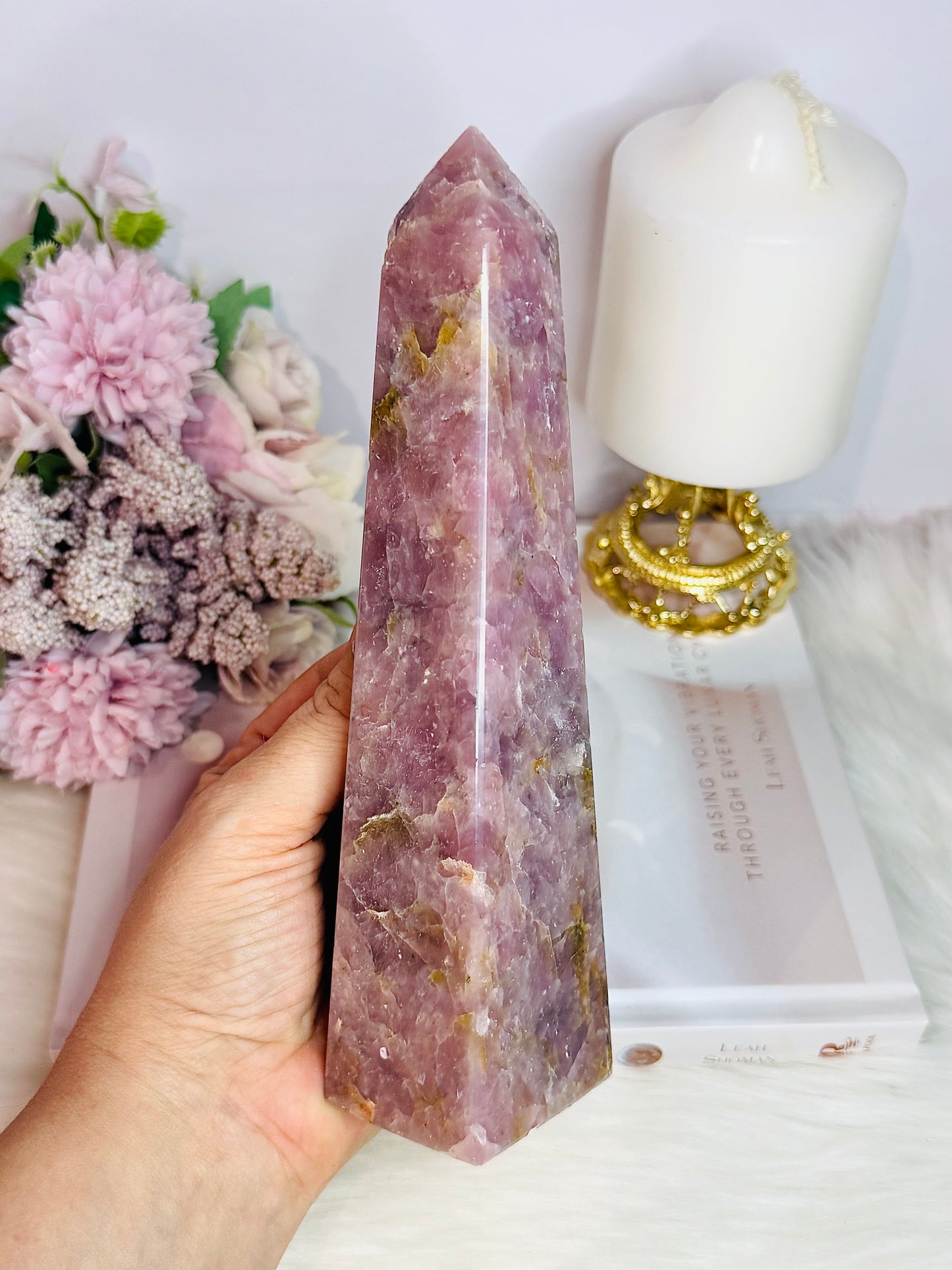 Natural Lepidolite Large 19.5cm Obelisk | Tower From Brazil with Natural Lines