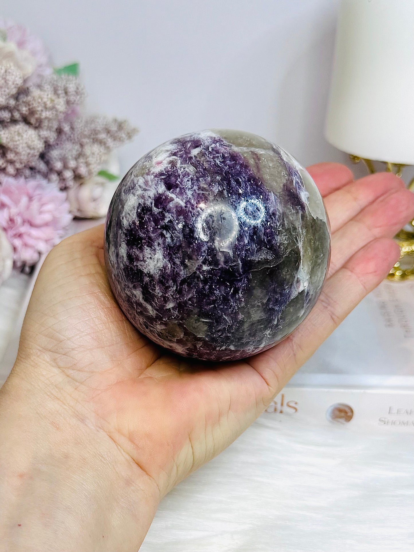 Large Pegmatite | Unicorn Stone (Lepidolite, Pink Tourmaline, Smoky Quartz & Cleavelandite) Sphere on Stand 600g