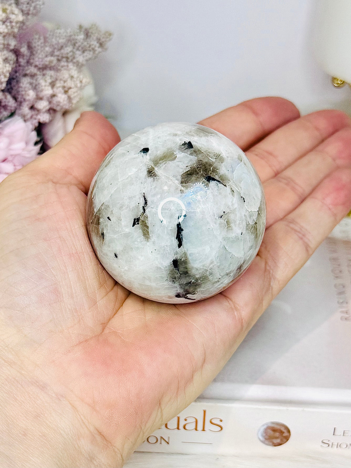 Rainbow Moonstone Sphere on Stand 223g