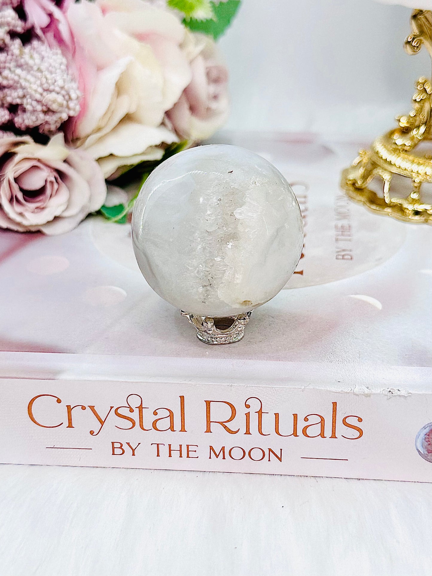 Gorgeous Small White Druzy Agate Sphere 4cm on Stand