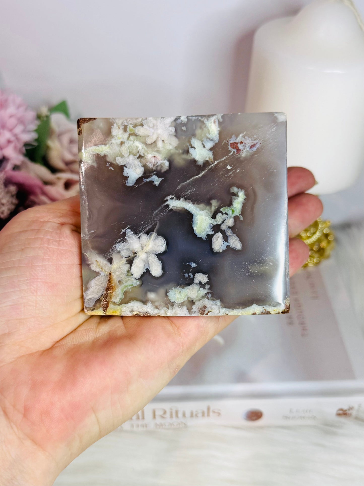 Green Flower Agate Pyramid 7.5cm