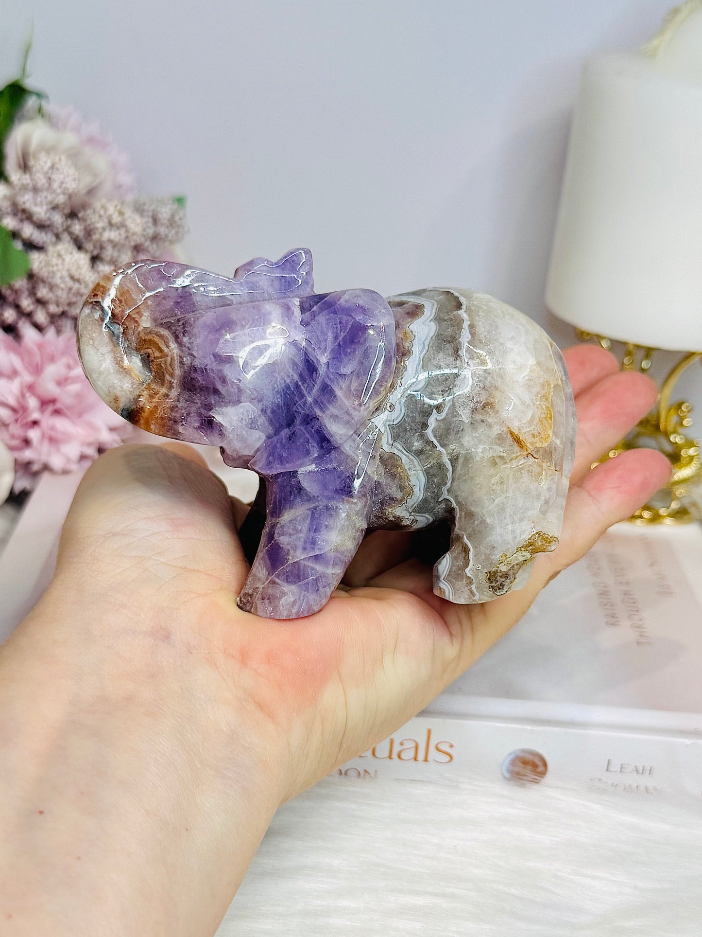 Amethyst X Mexican Lace Agate Elephant 11cm