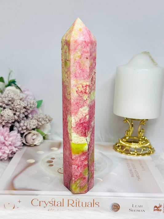 Large Thulite Tower with Epidote Inclusions 19.5cm