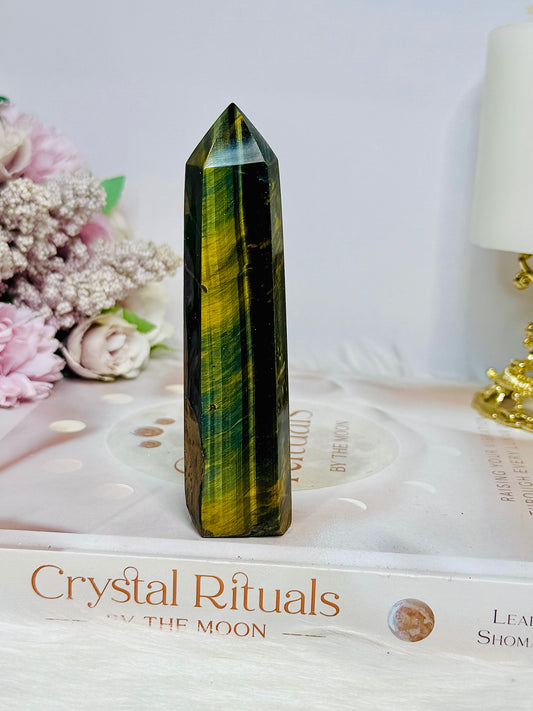 Tigers Eye Tower with Blue & Gold Flash 11cm
