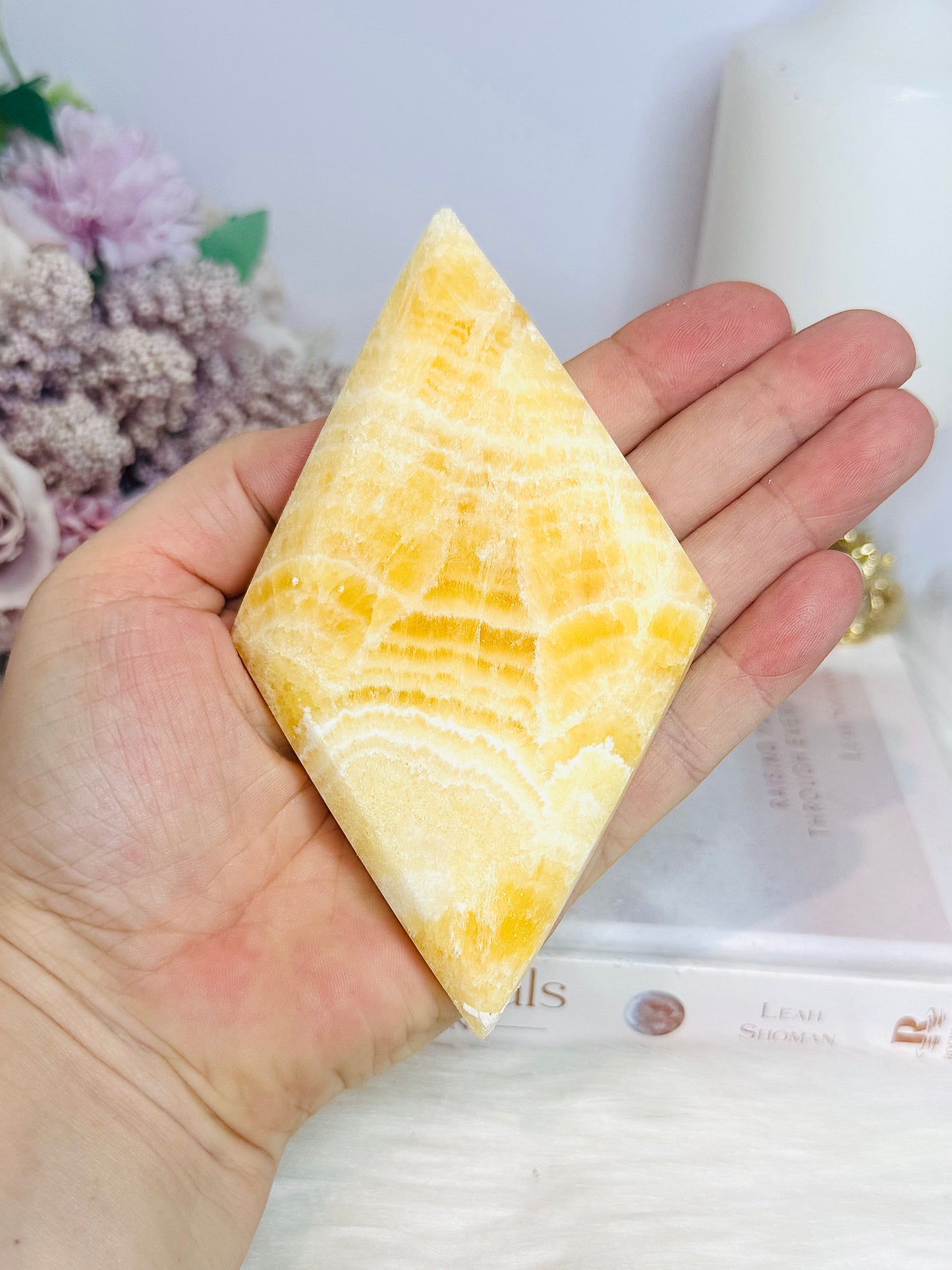 Orange Calcite Diamond On Stand 19.5cm