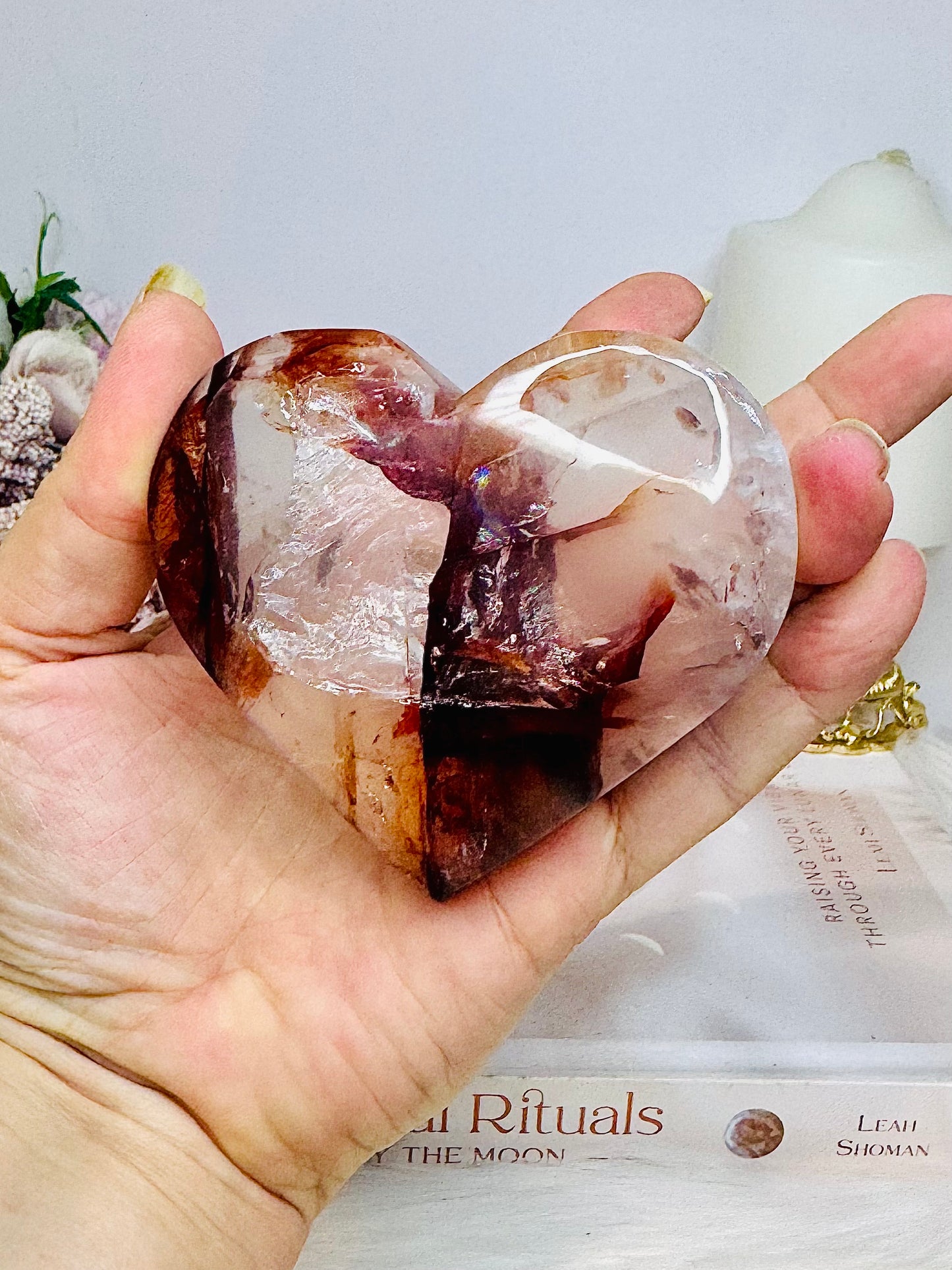 High Grade Fire Quartz Heart On Stand