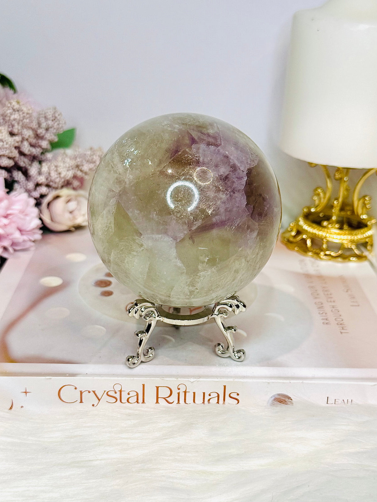 Large High Grade Agate Sphere with Rainbows on Stand 733g