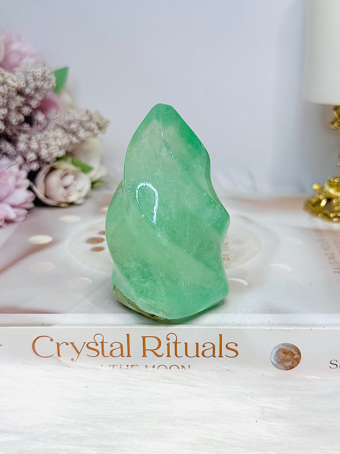 Green Fluorite Carved Flame 8cm 264g