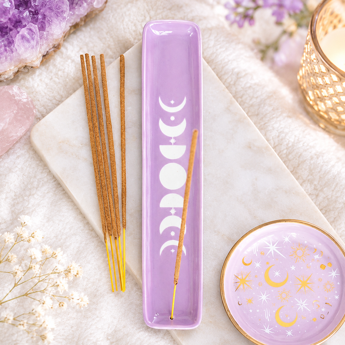 Purple Moon Phase Incense Ash Catcher | Incense Holder  27cm