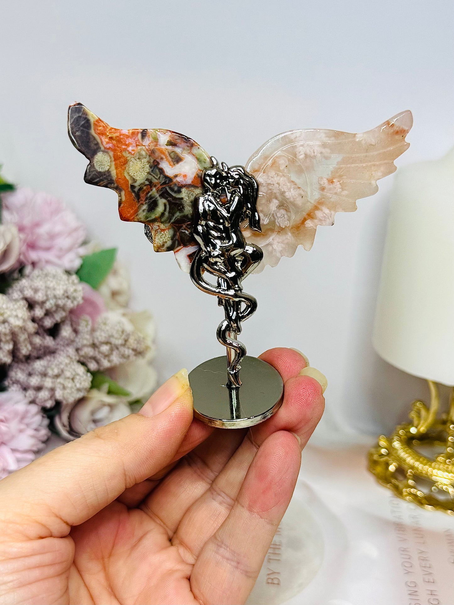 Money Agate X Flower Agate Devil & Angel Wings 8cm