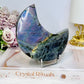 Purple Flash Labradorite Moon on Stand 12cm