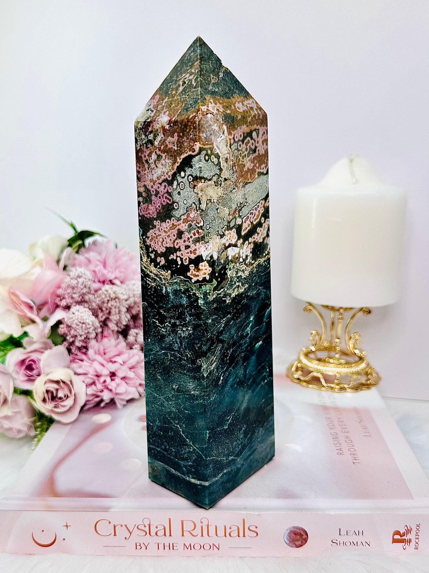 Wow!! Fabulous Large 21cm 974gram Orbicular Ocean Jasper Chunky Tower with Gorgeous Colours
