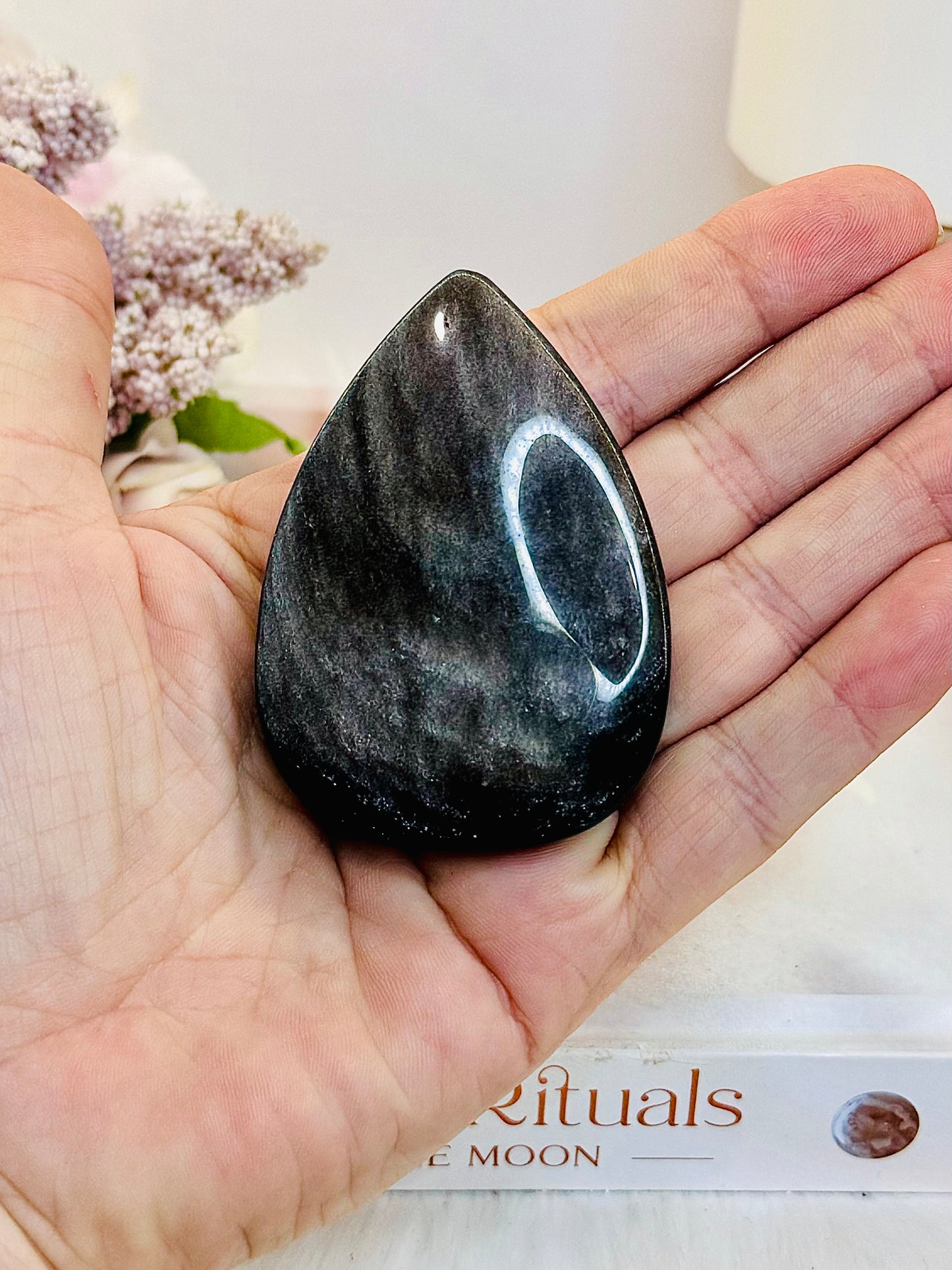 Beautiful Silver Obsidian Carved Flame 6.5cm