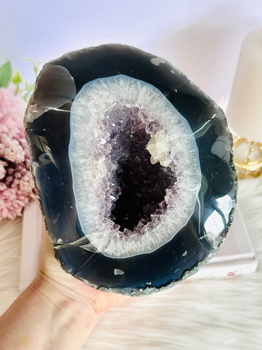 OMG!!!! She is INCREDIBLE!!!! Large Natural 2.3KG Druzy Amethyst Agate Freeform with Beautiful Calcite Inclusions From Brazil
