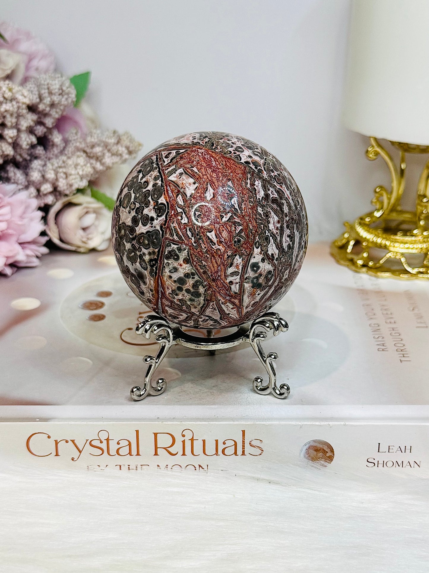 Leopard Skin Jasper Sphere on Stand 318g