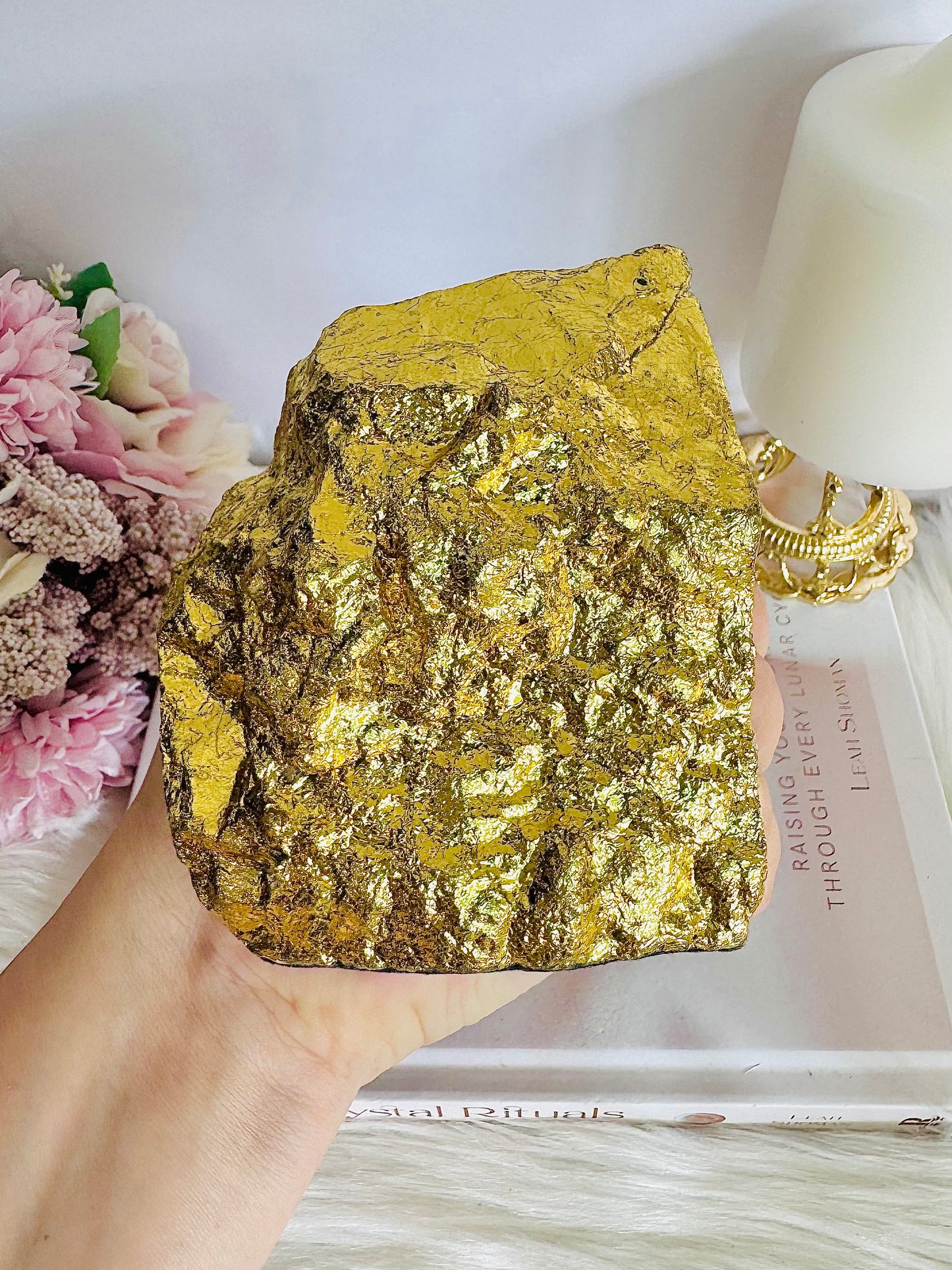 Absolutely Stunning Large Chunky 1.82KG Green Fluorite Gold Plated Book Ends