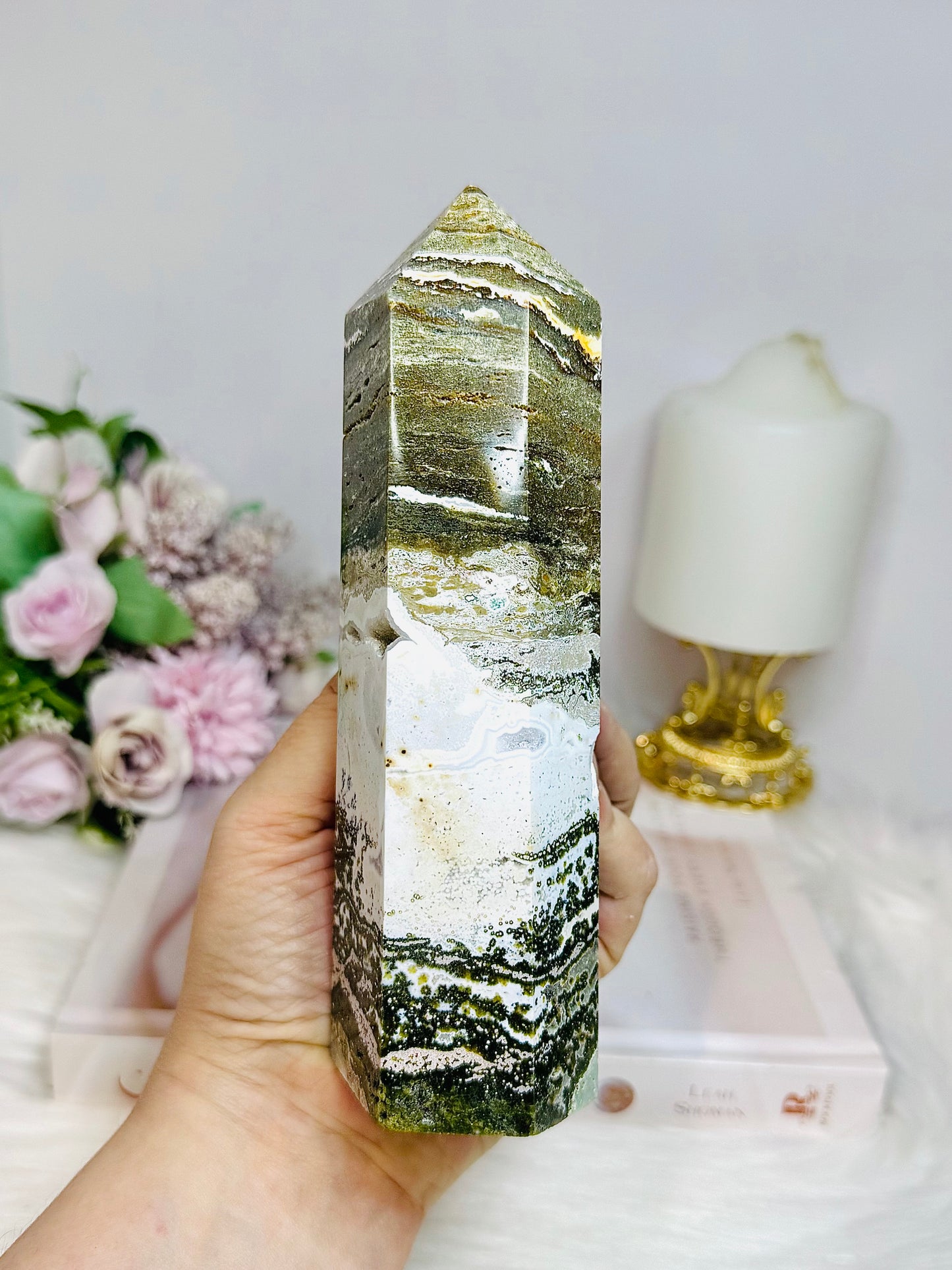 Large Ocean Jasper Druzy Tower 16cm 621g