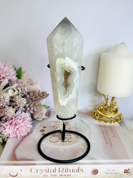 Classy & Fabulous Large Druzy Agate Double Terminated Point On Stand 21cm (inc stand) From Brazil