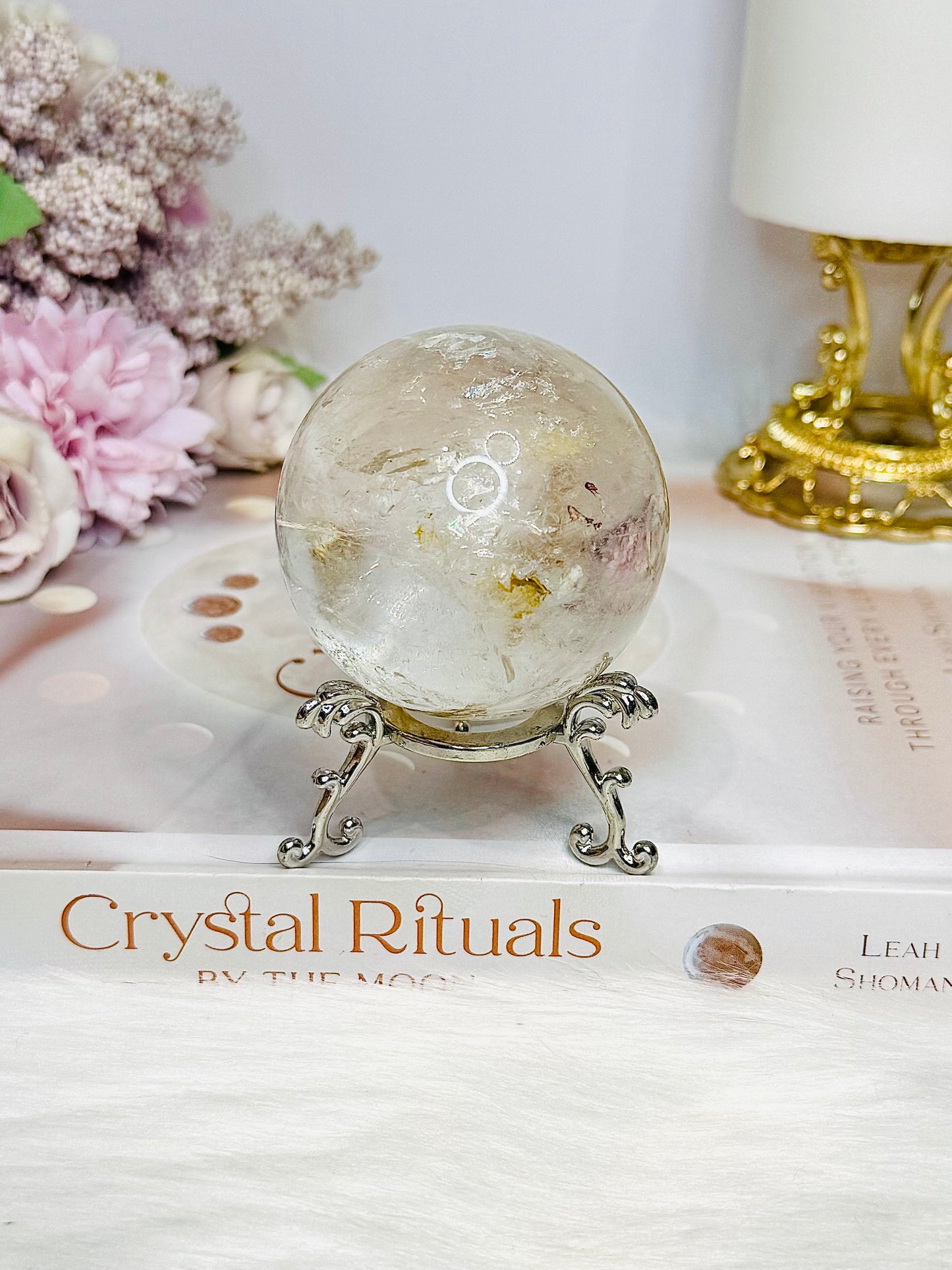 Clear Quartz Sphere With Golden Healer Inclusions 233g
