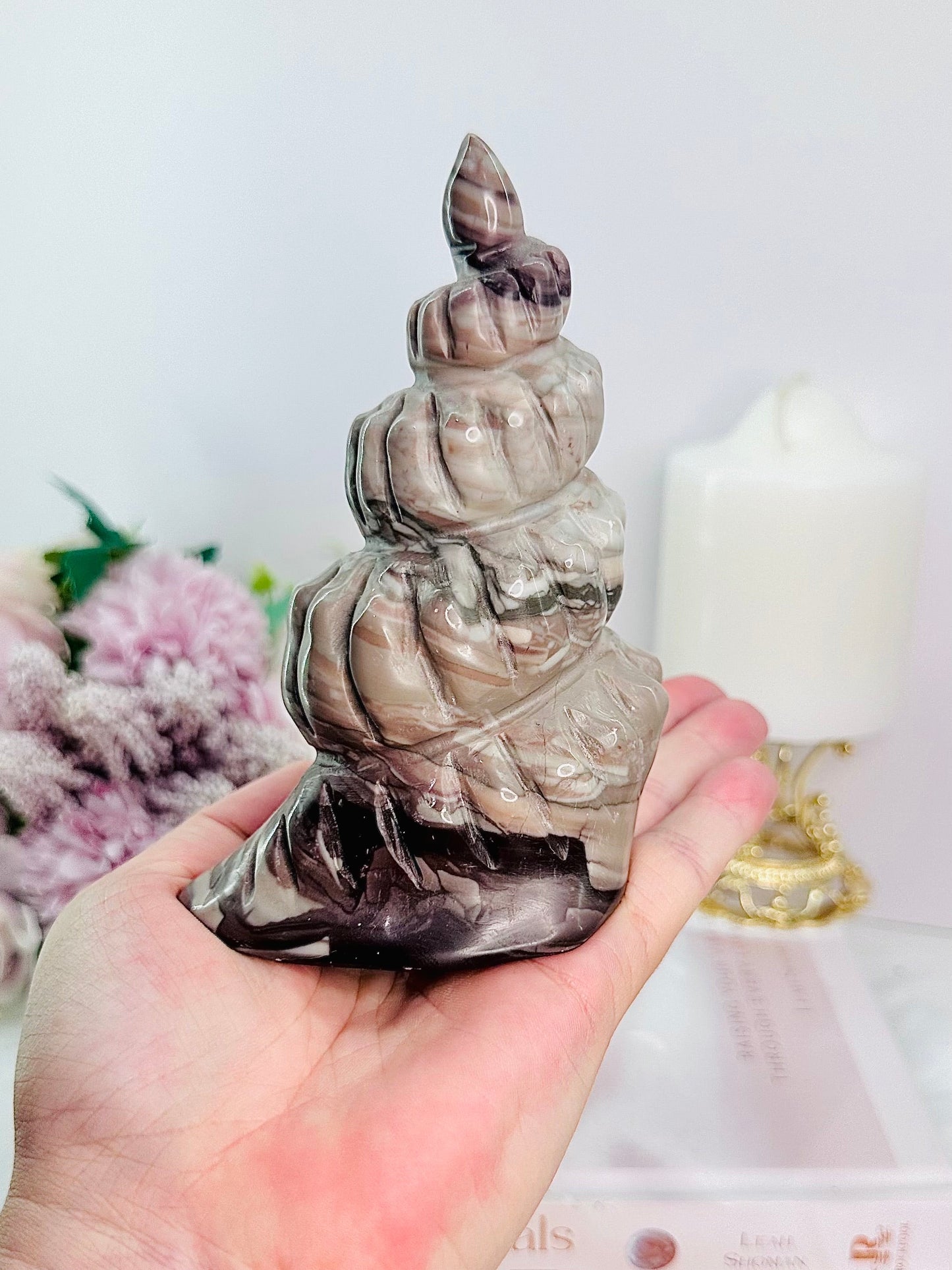 Unique Jasper Shell Carving 13cm 440grams