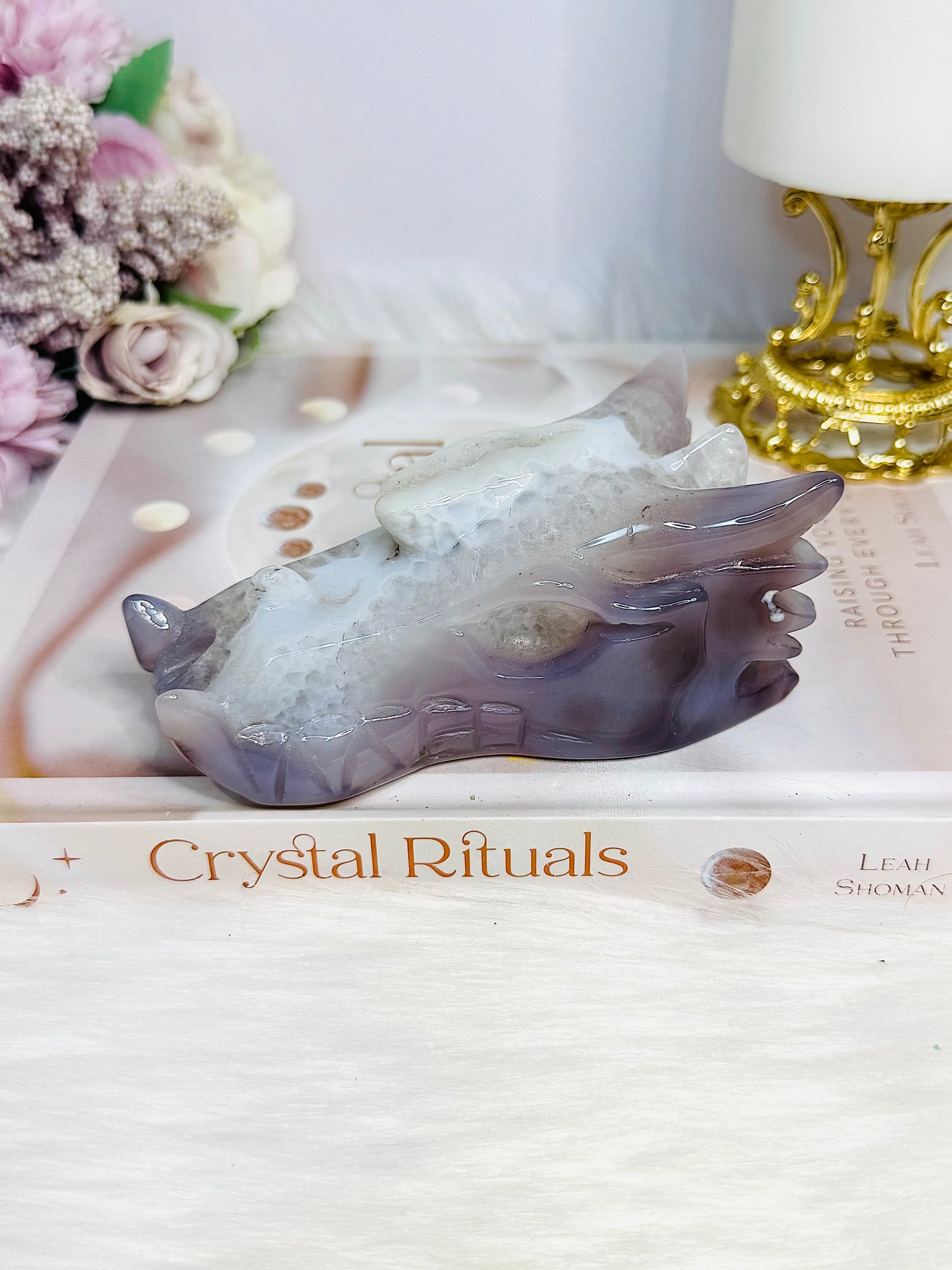 Large Druzy Agate Carved Dragon Head 11cm