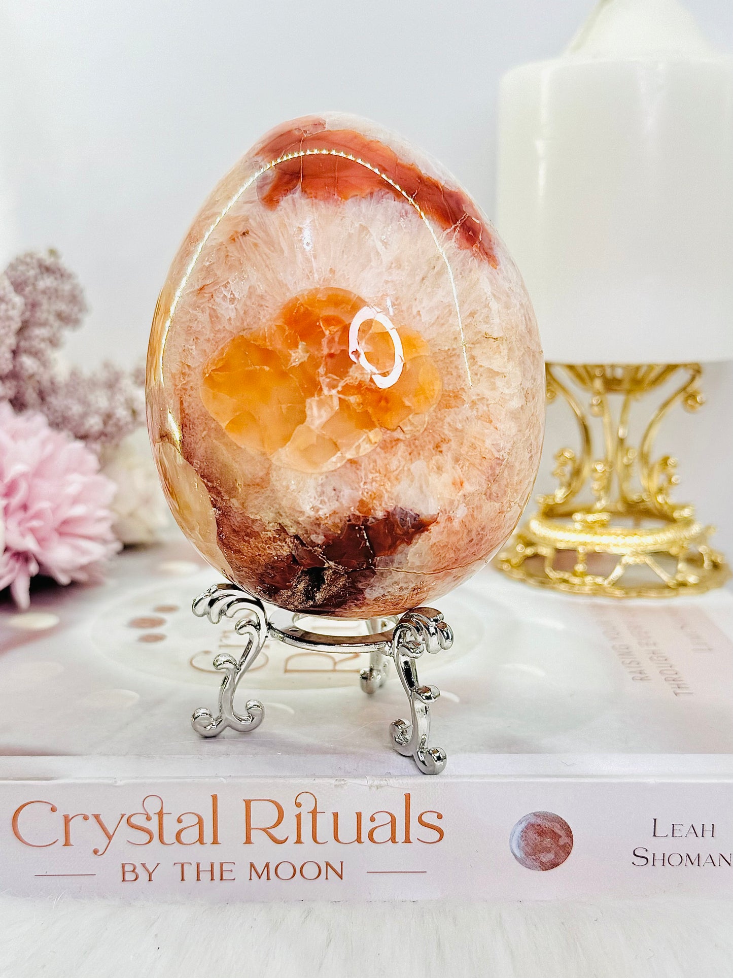 Precious Large 659gram Carnelian Egg On Stand