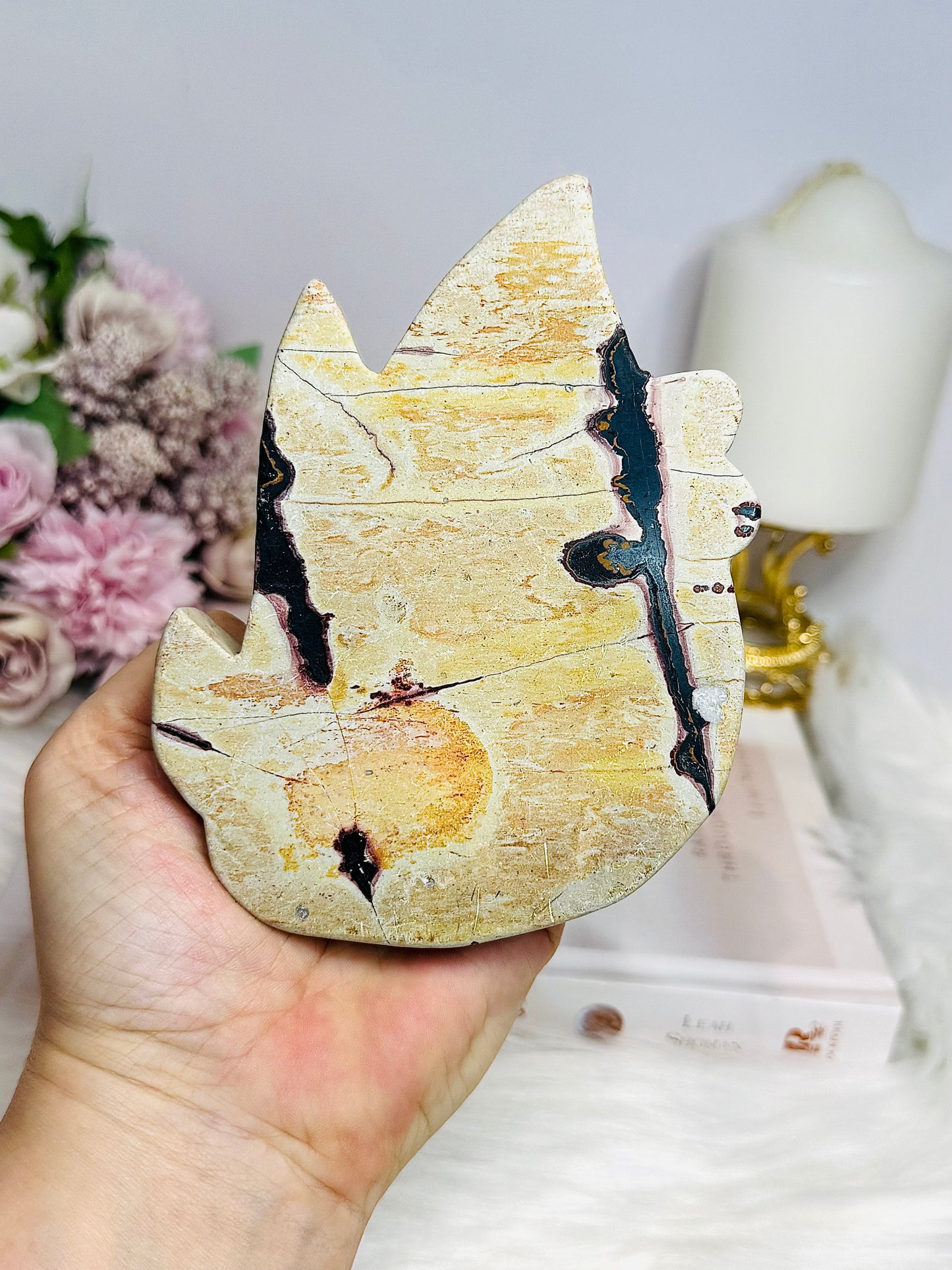 Large Chunky Picture Jasper Carved Flame on Stand 12.5cm 373g