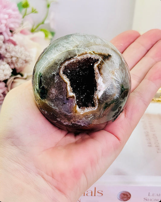 Wow!!! Incredible Large 413gram Druzy Agate Sphere on Stand From Brazil Simply Stunning