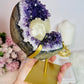 Huge Stunning High Grade Deep Purple Amethyst Cluster with Calcite Inclusion On Gold Stand 21cm 1.5KG