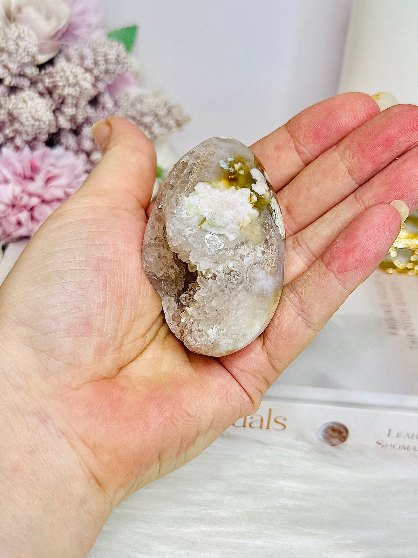 Flower Agate Druzy Egg on Stand 6.5cm