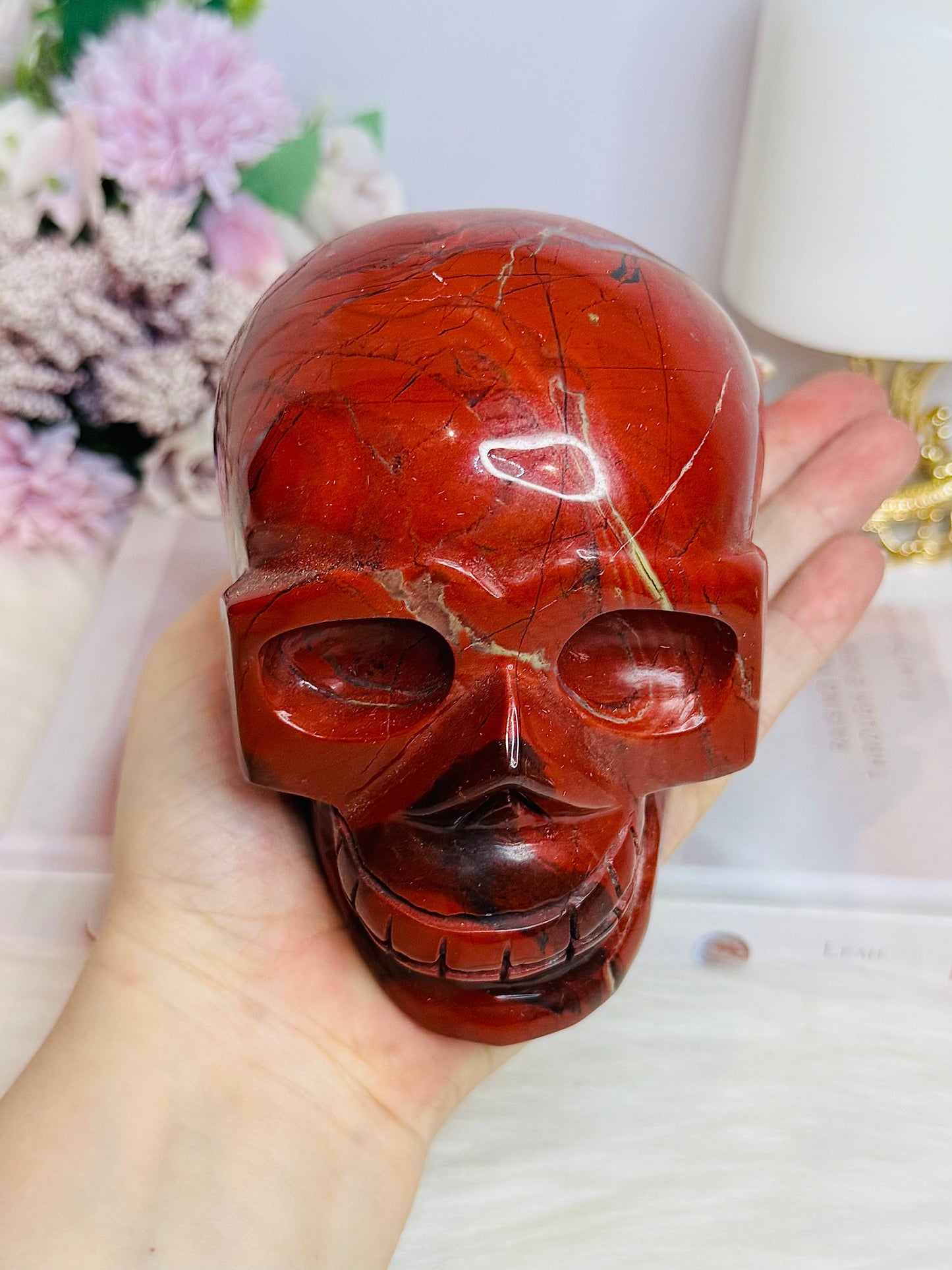 Red Jasper Large Carved Skull 13cm 1.43KG