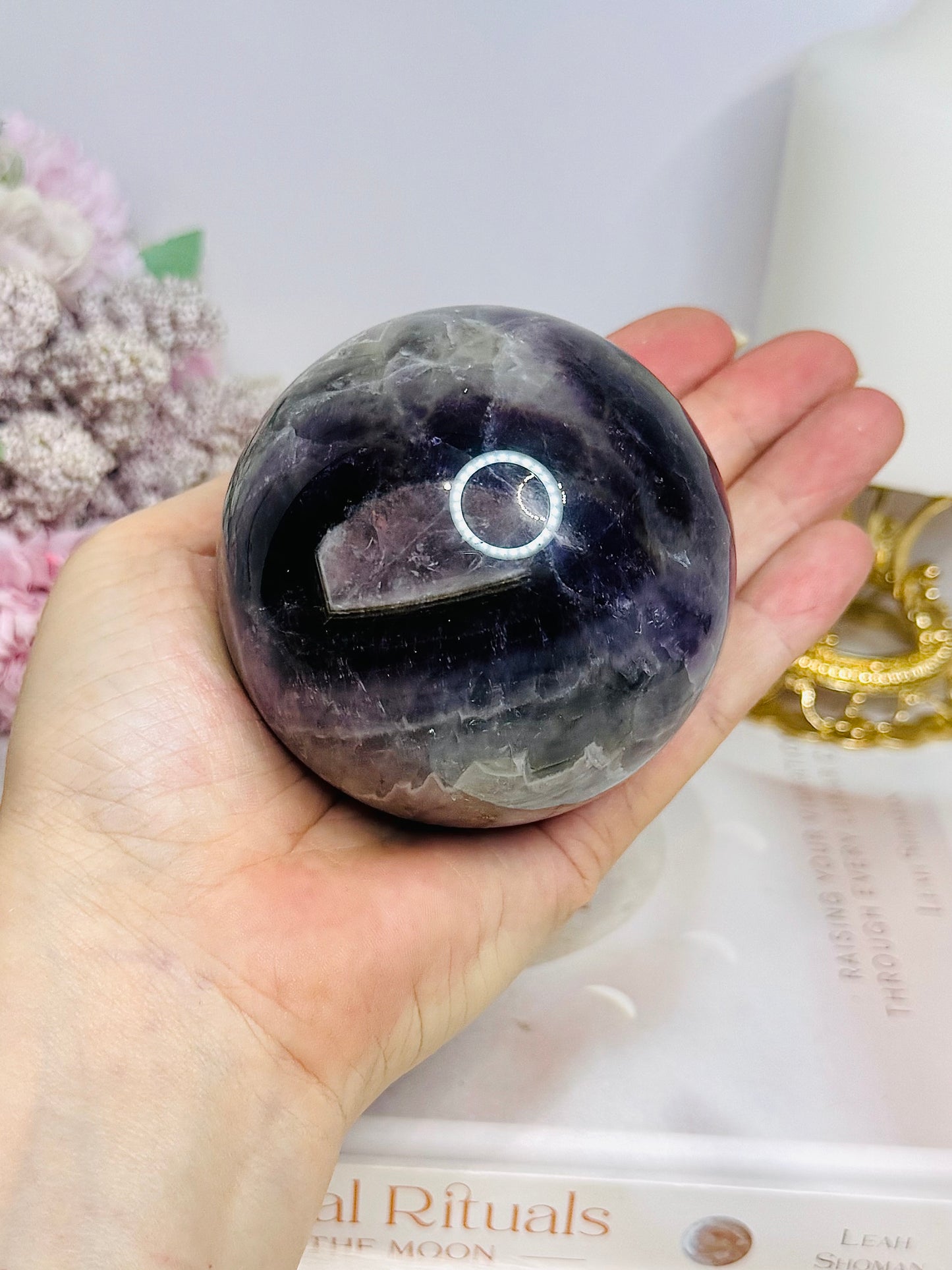 Druzy Chevron Amethyst Large Sphere 538g On Stand