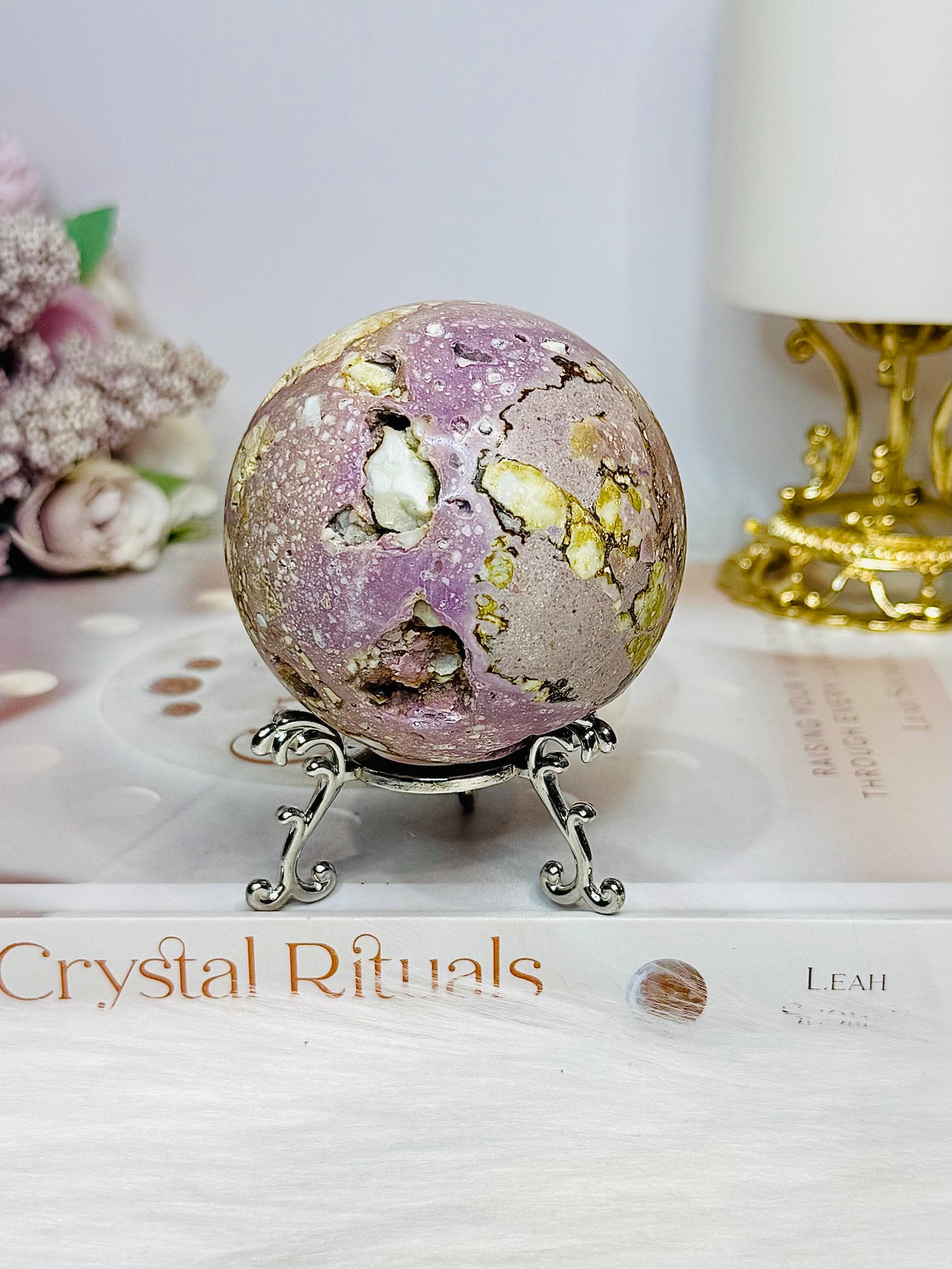 Large Natural Phosphosiderite Sphere On Stand 278g