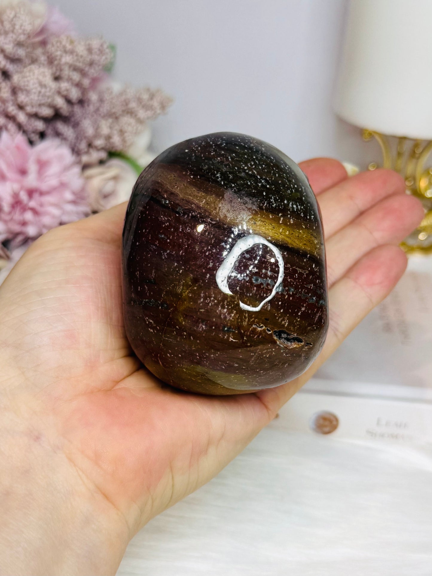 Large Ocean Jasper Carved Skull 8.5cm 428g