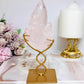 Rose Quartz Flame on Gold Stand 16cm