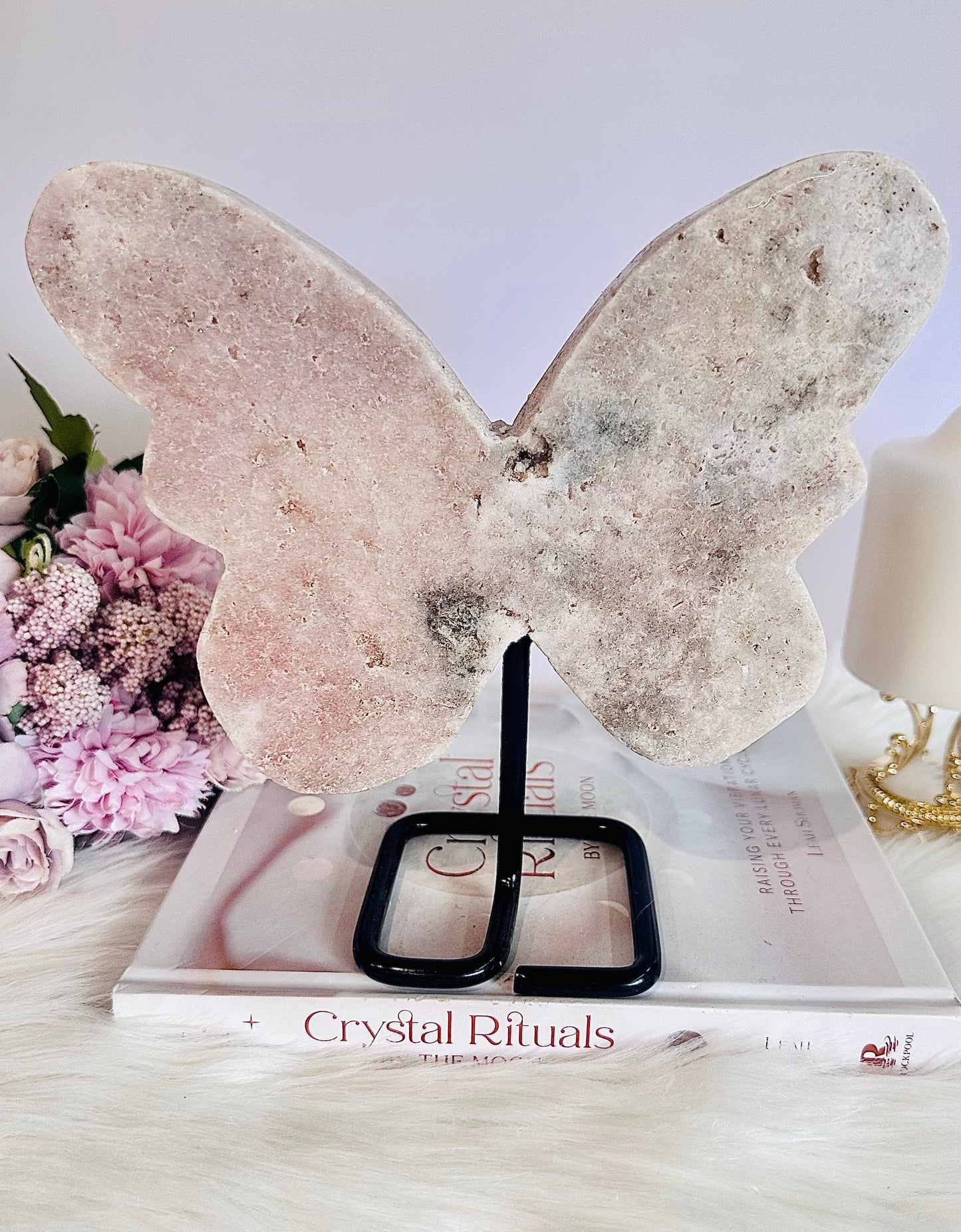Huge Pink Amethyst Druzy Chunky Butterfly on Stand 1.35KG 19.5cm