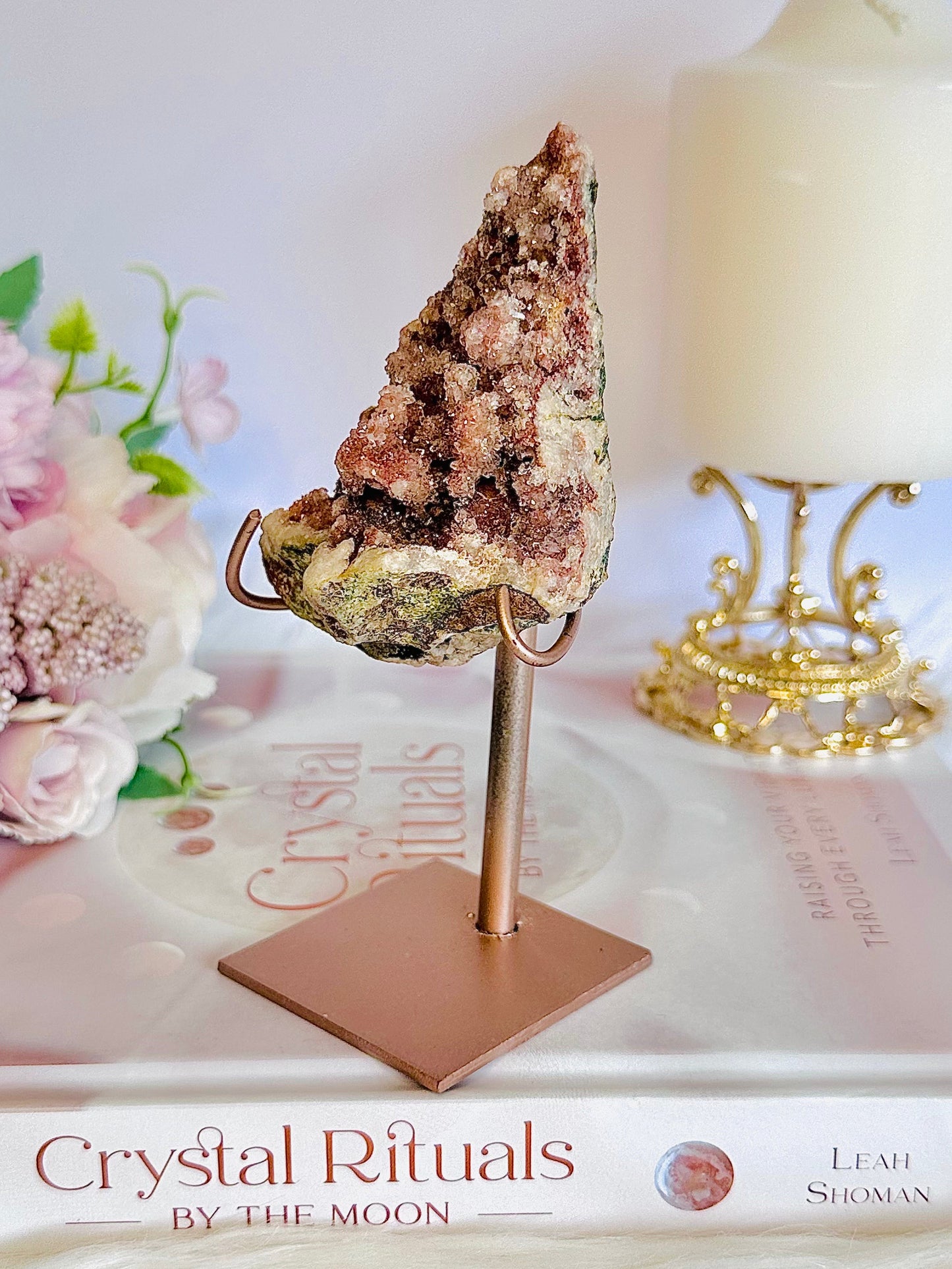 Pink Amethyst Druzy Geode On Rose Gold Stand 13cm From Brazil