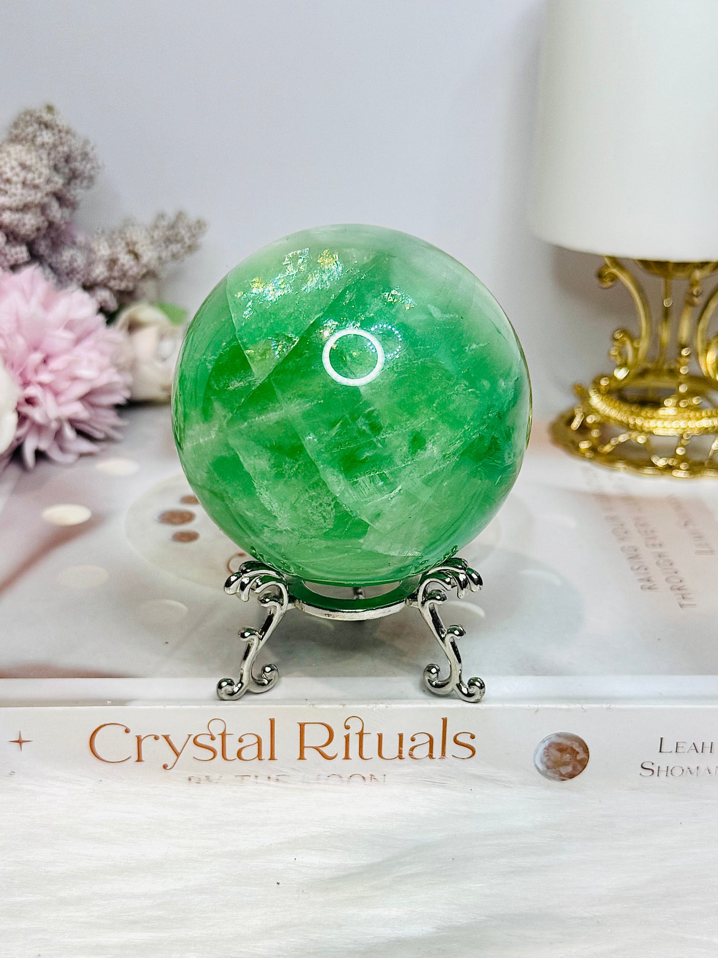 Large Green Fluorite Sphere Full of Rainbows 557g