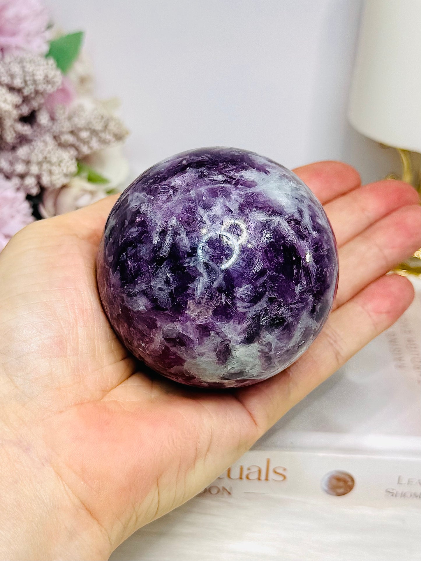 Large Lepidolite | Purple Mica Sphere on Stand 419g
