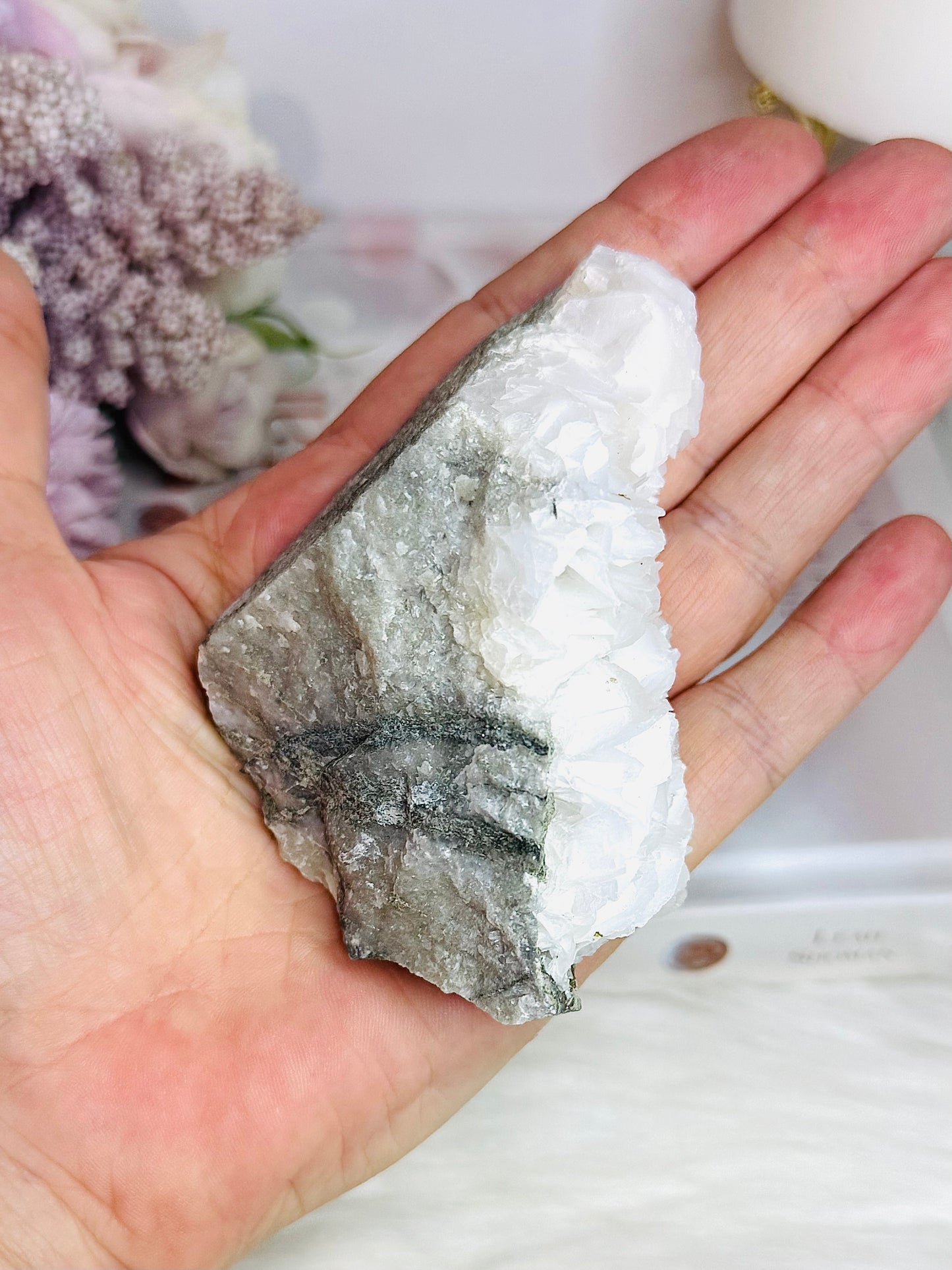 Natural White Rose Calcite Specimen 9cm