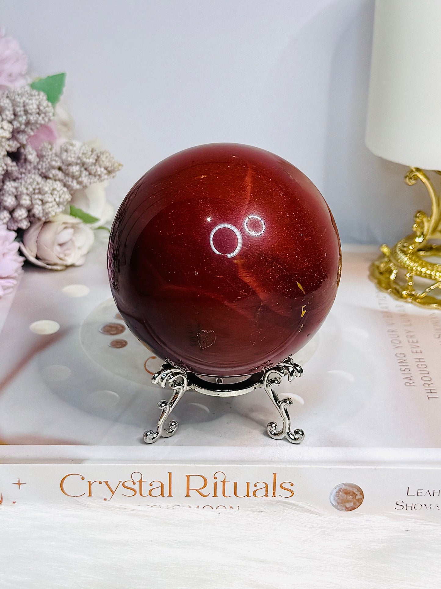 Large Mookaite Jasper Sphere on Stand 604g