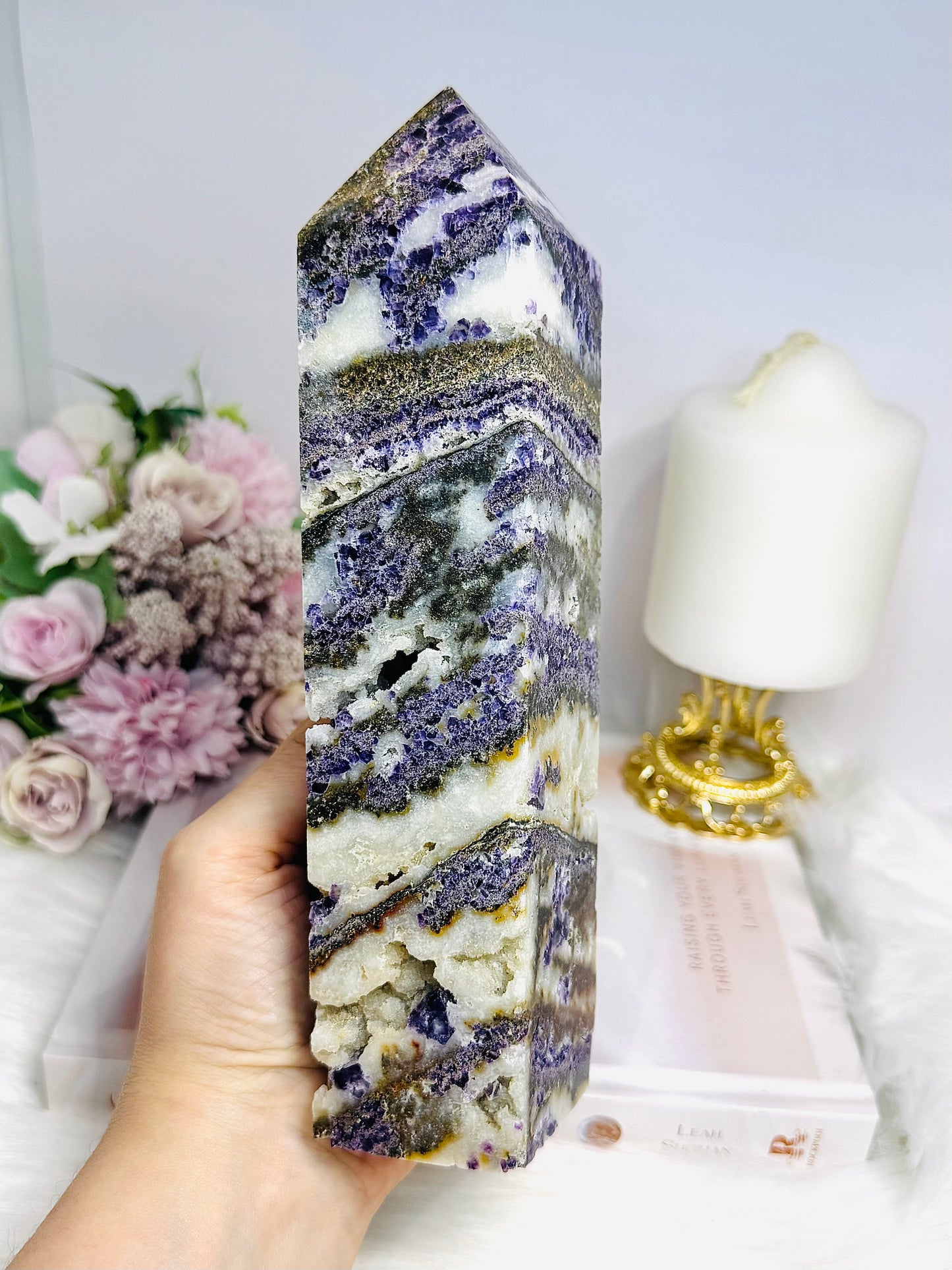 Large Purple Fluorite X Sphalerite Tower 21cm 1.15KG